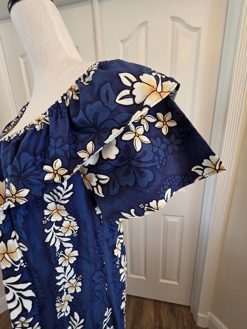 Vintage Jade Fashions Made In Hawaii Blue Floral Cotton Maxi Dress Size S - Picture 7 of 12